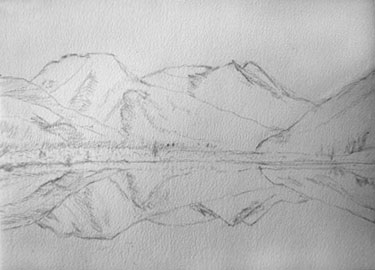 Crystal Lake and RedMountains - pencil drawing