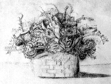 Charcoal sketch - basket of flowers